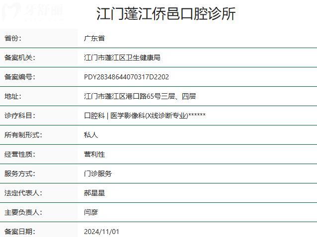 江門蓬江僑邑口腔診所資質(zhì)