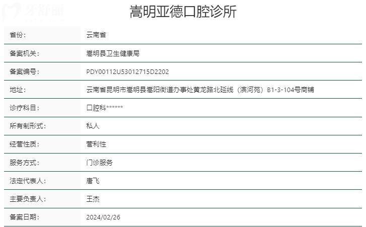 嵩明亞德口腔診所資質(zhì)