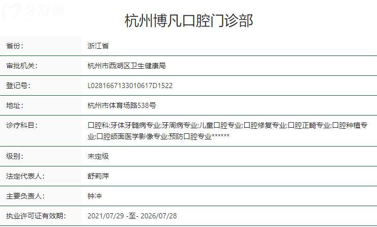 杭州博凡口腔門診部衛(wèi)健委資質(zhì)