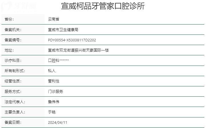 宣威柯品牙管家口腔診所資質(zhì)