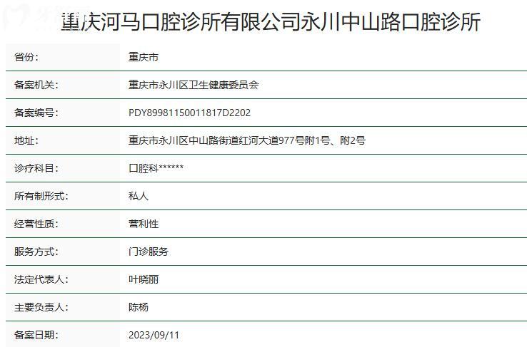 重慶河馬口腔診所衛(wèi)健委資質(zhì)