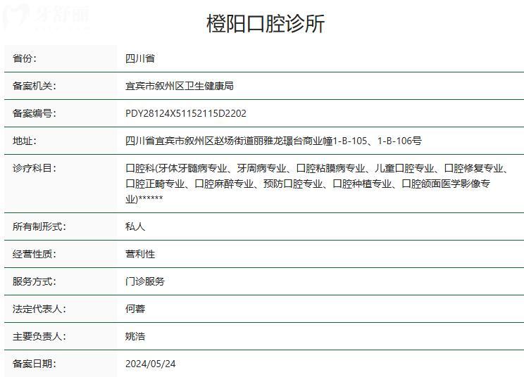宜賓橙陽(yáng)口腔診所衛(wèi)健委資質(zhì)