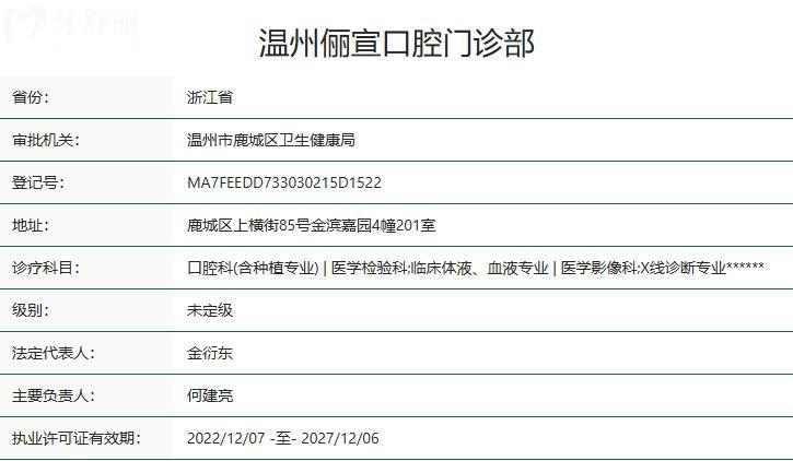 溫州儷宣口腔門診部衛(wèi)健委資質(zhì)